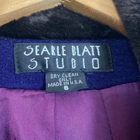 Vintage Searle Blatt Studio Purple Wool Overcoat w/ Faux Fur Collar and Cuffs - Picture 9 of 10
